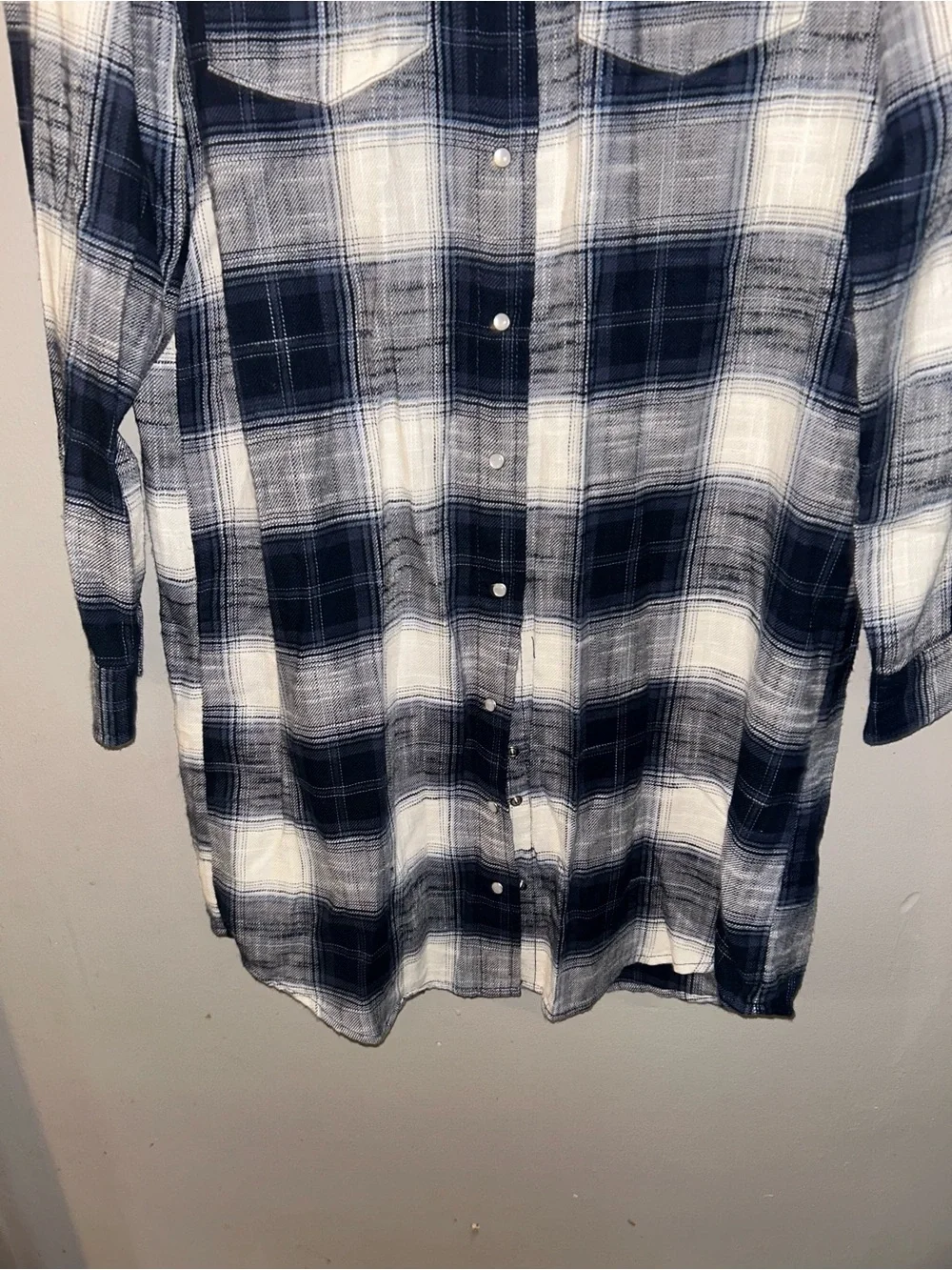 Old Navy Dress - navy/cream plaid Webster inspired button front shirt dress - Picture 7 of 11